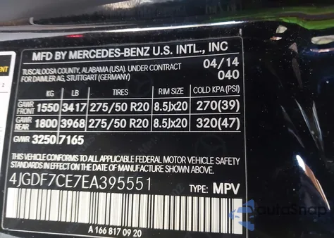 2014 Mercedes-Benz Gl 450 4Matic from USA, damaged, VIN 4JGDF7CE7EA395551